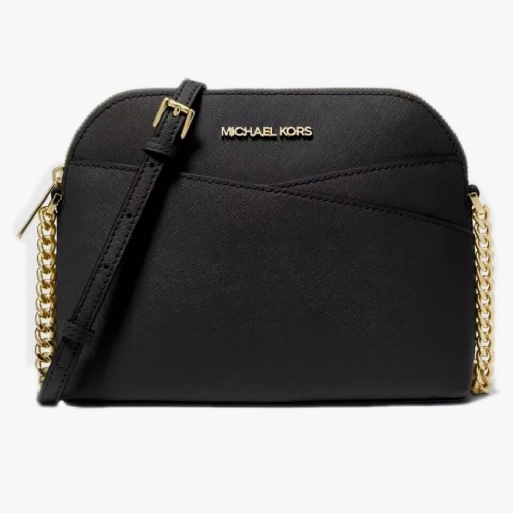 NEW Michael Kors Black Saffiano Leather Crossbody Dome Purse Gold-Tone Hardware